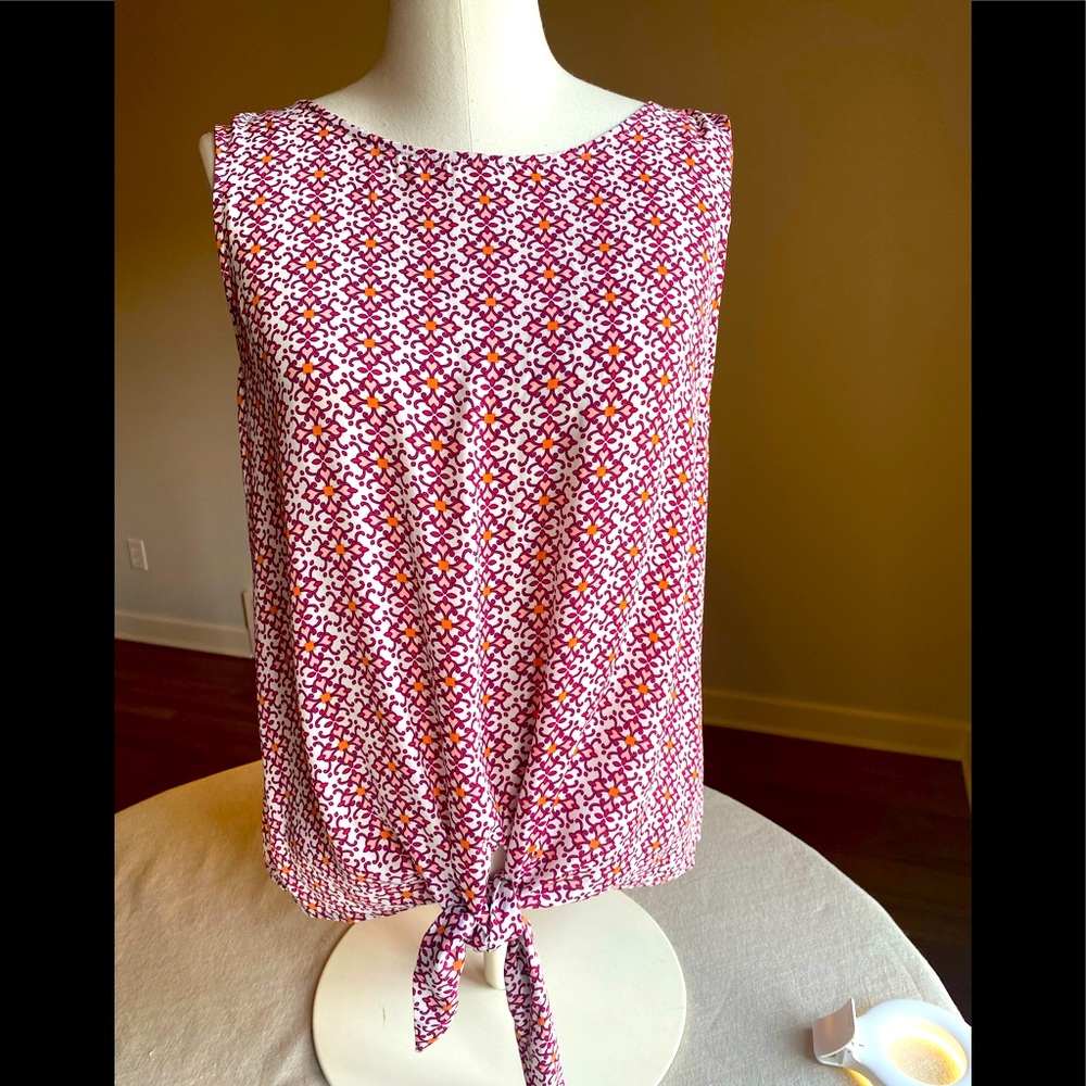 LOFT sleeve less shell with button back & front tie